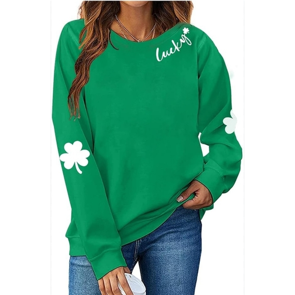 St. Patrick's Day Crewneck Shamrock Sweatshirt Green Size 2XL - Picture 1 of 10